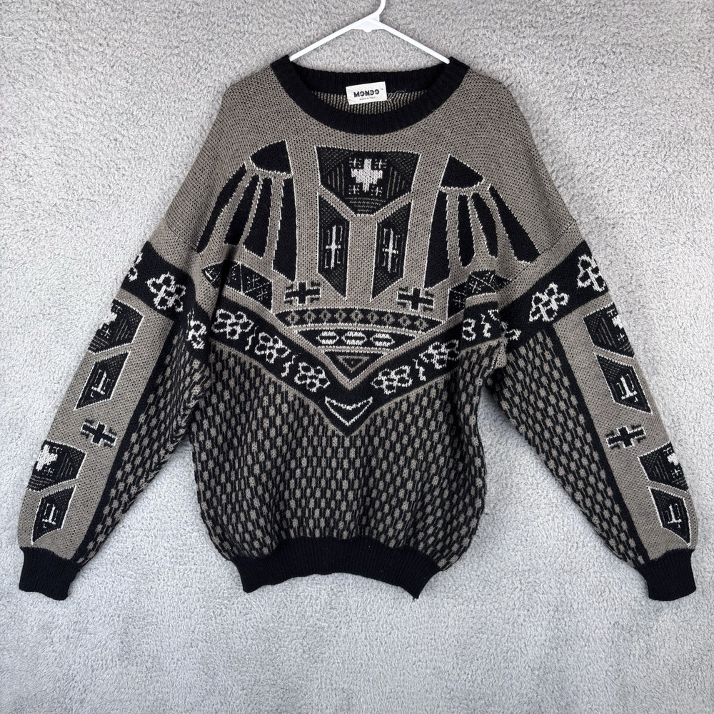 Vintage 90s Sweater Mens XL Mondo Geometric Knit Alpaca Wool Blend Made Italy